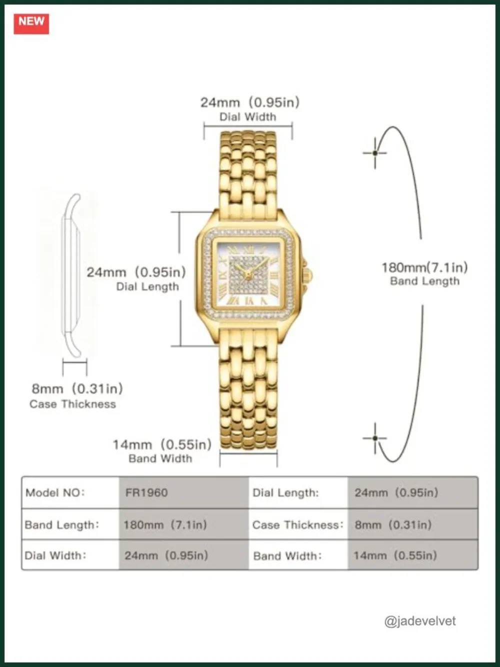 Vintage Rectangular Diamond Roman Dial Stainless Steel Bracelet Watch